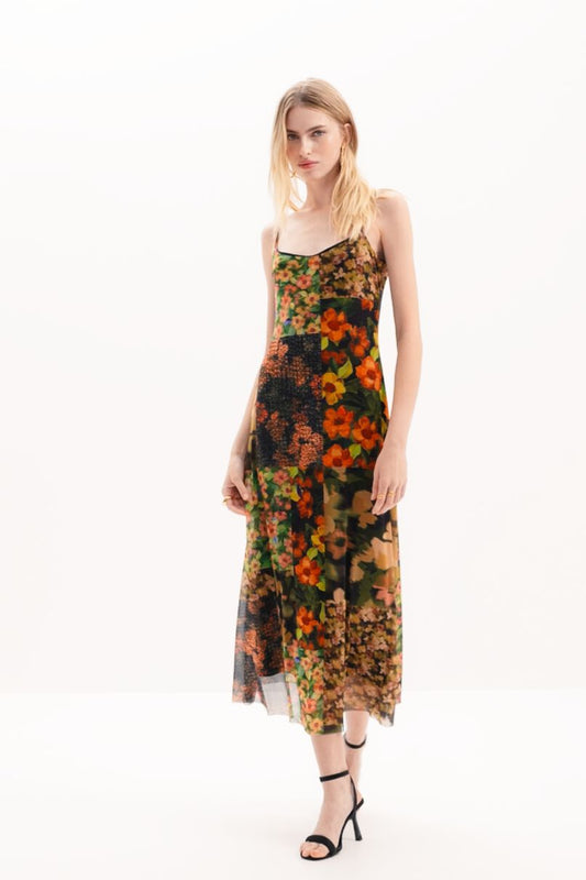 2-in-1 patchwork midi dress