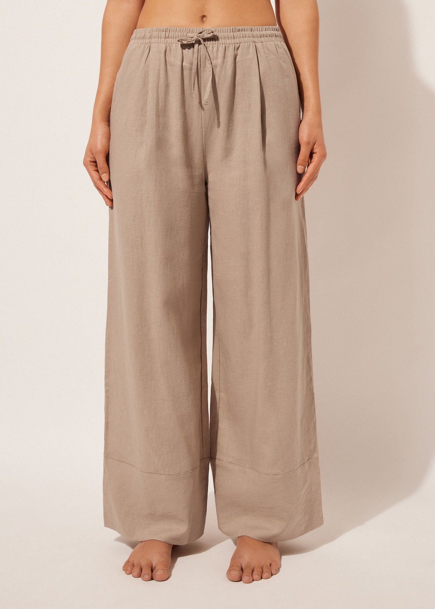 Linen and Viscose Palazzo Trousers