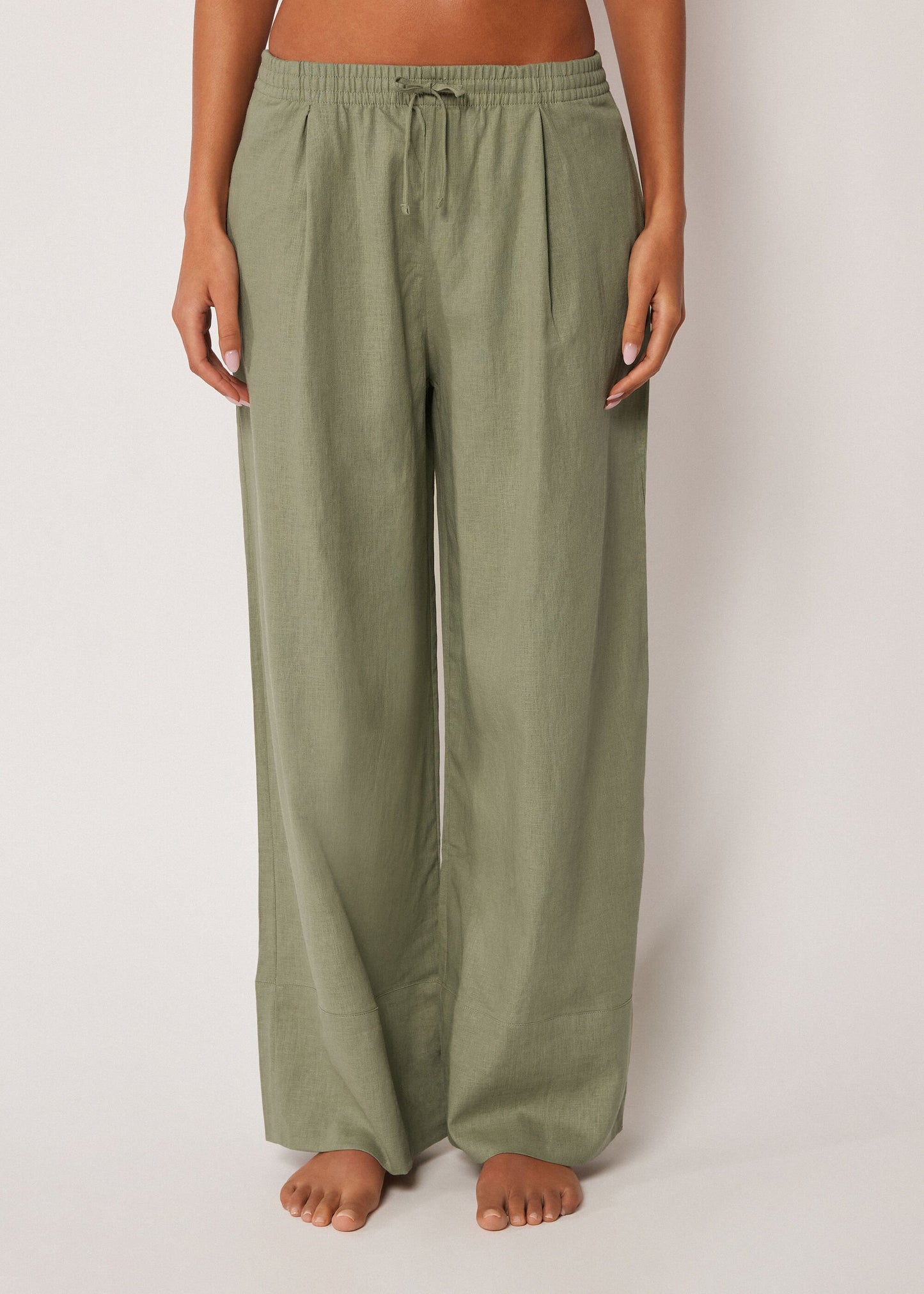 Linen and Viscose Palazzo Trousers