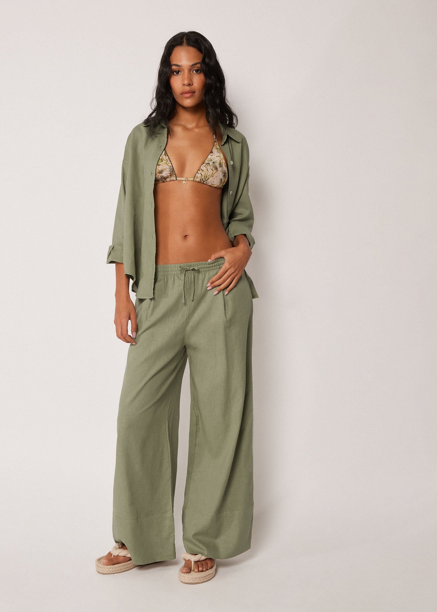 Linen and Viscose Palazzo Trousers