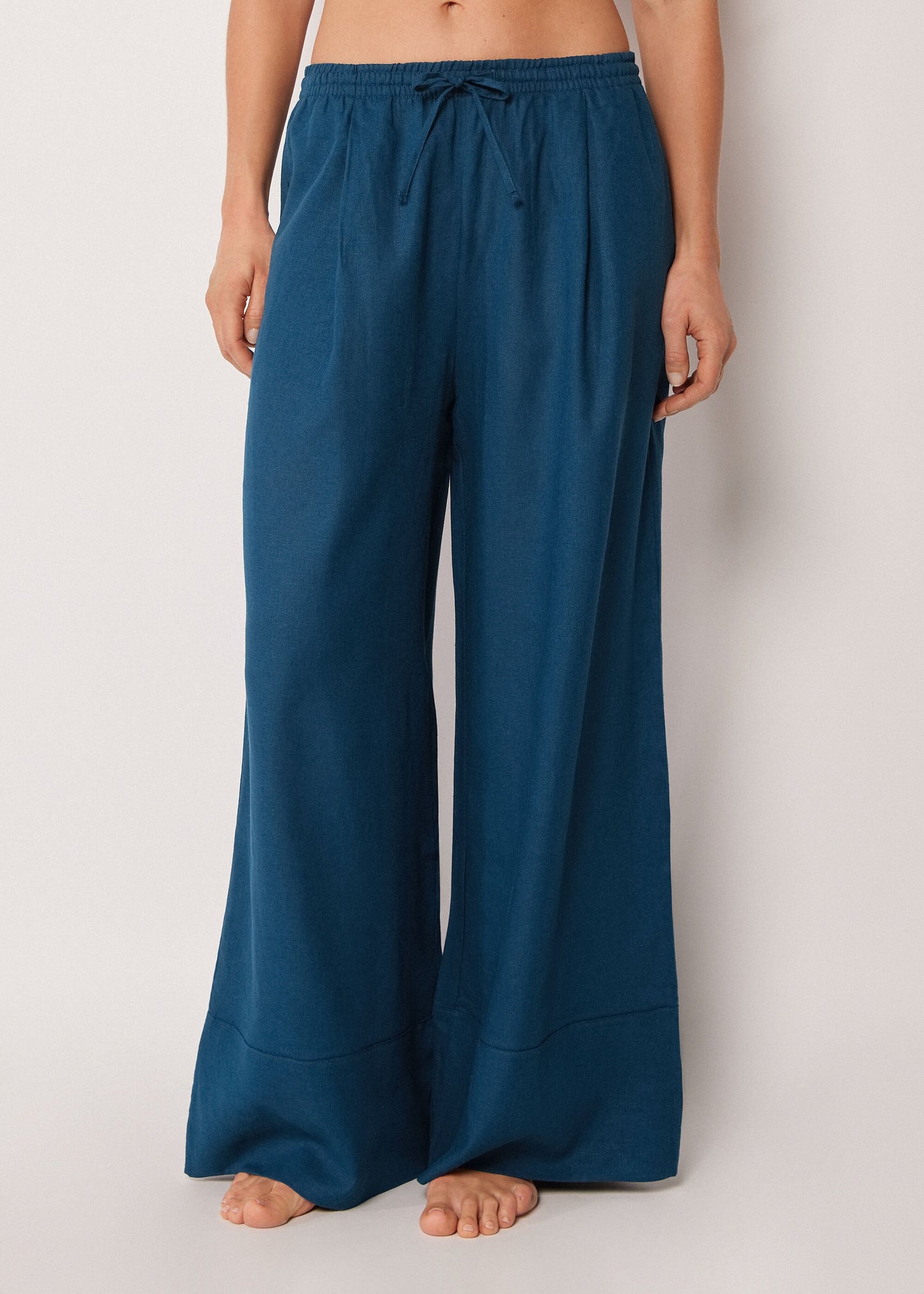 Linen and Viscose Palazzo Trousers