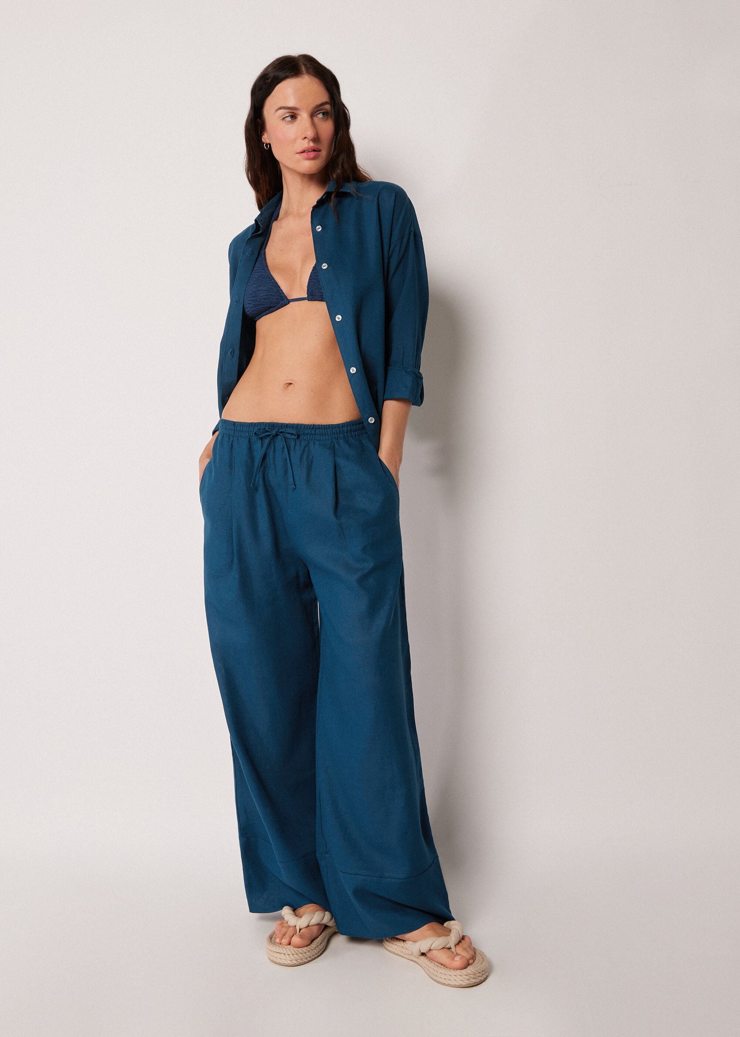 Linen and Viscose Palazzo Trousers