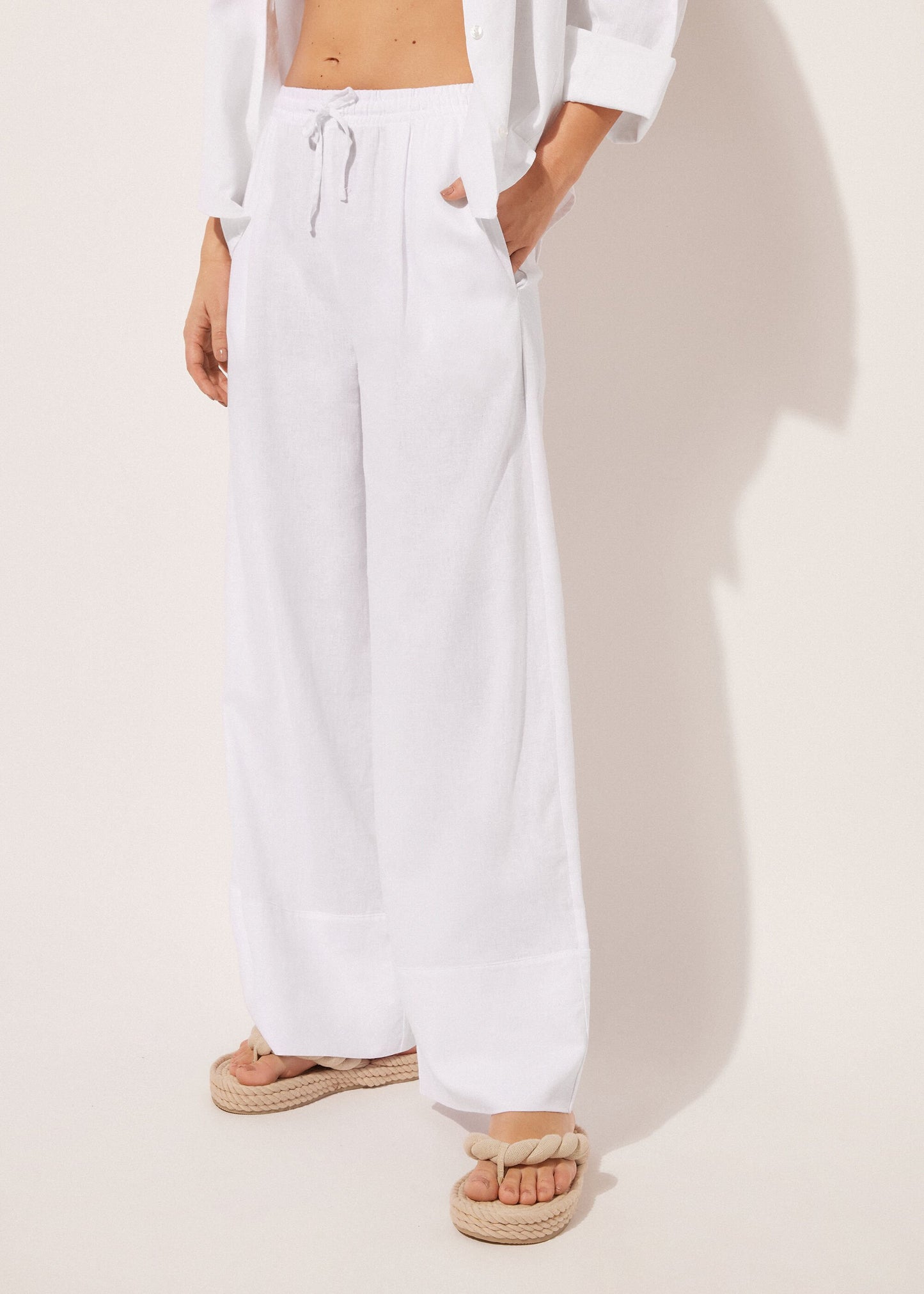 Linen and Viscose Palazzo Trousers