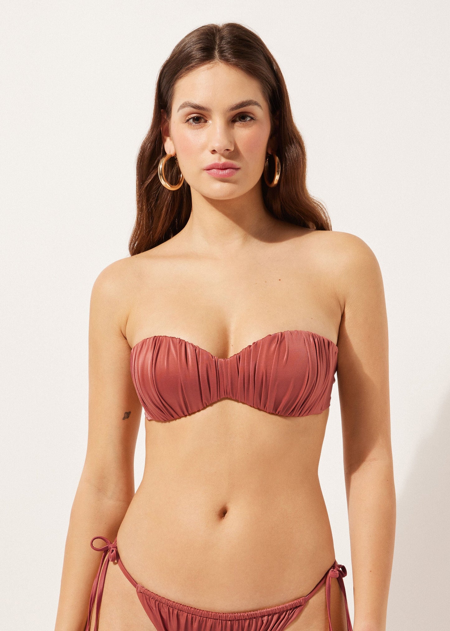 Graduated Padded Bandeau Bikini Top Shiny Satin