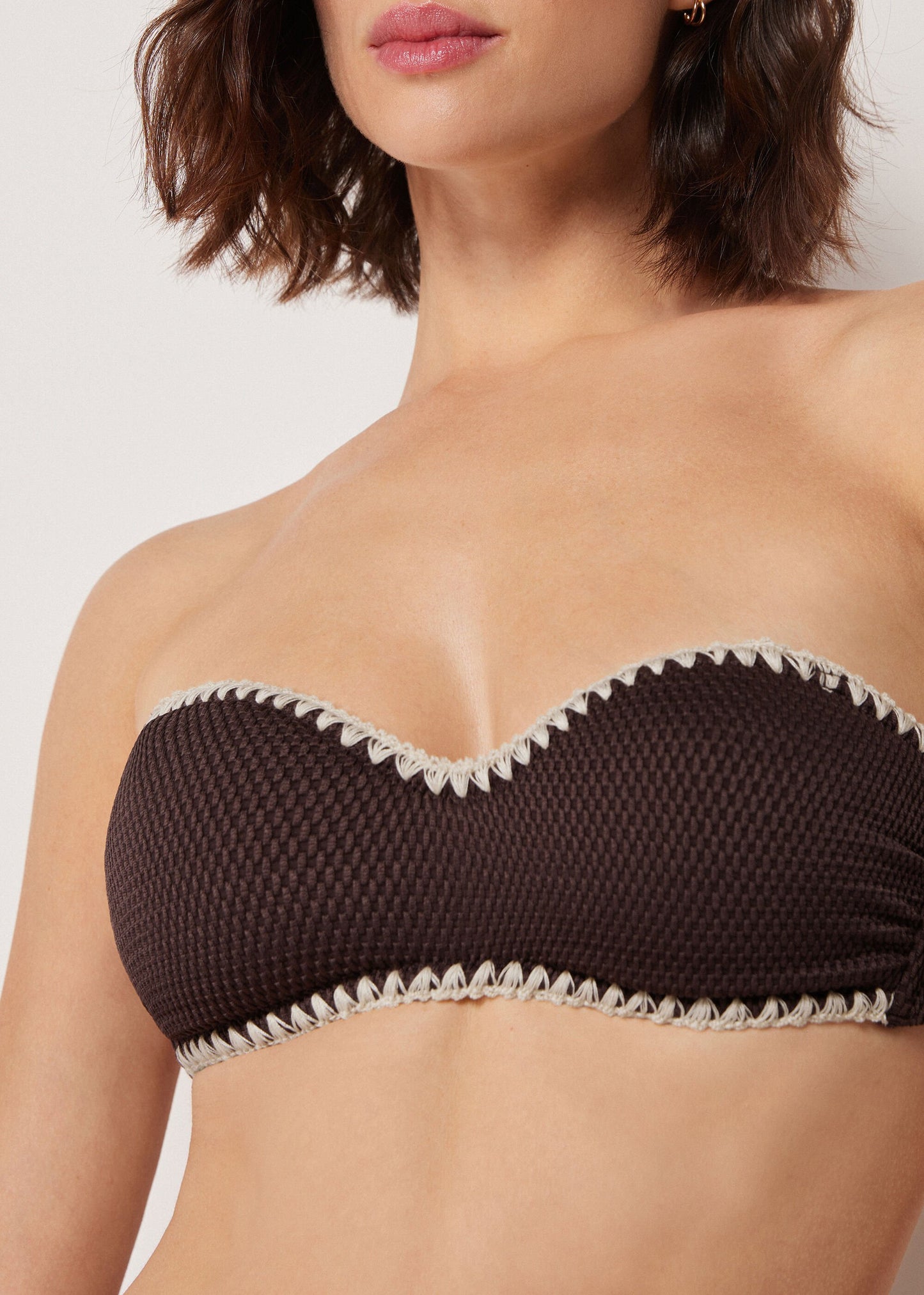 Bandeau Bikini Top Bicolor Embroidery