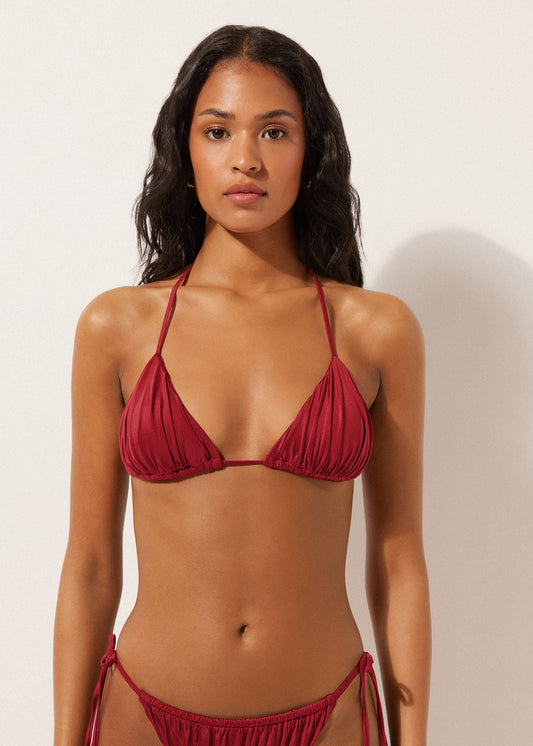 Removable Padding Triangle Bikini Top Shiny Satin