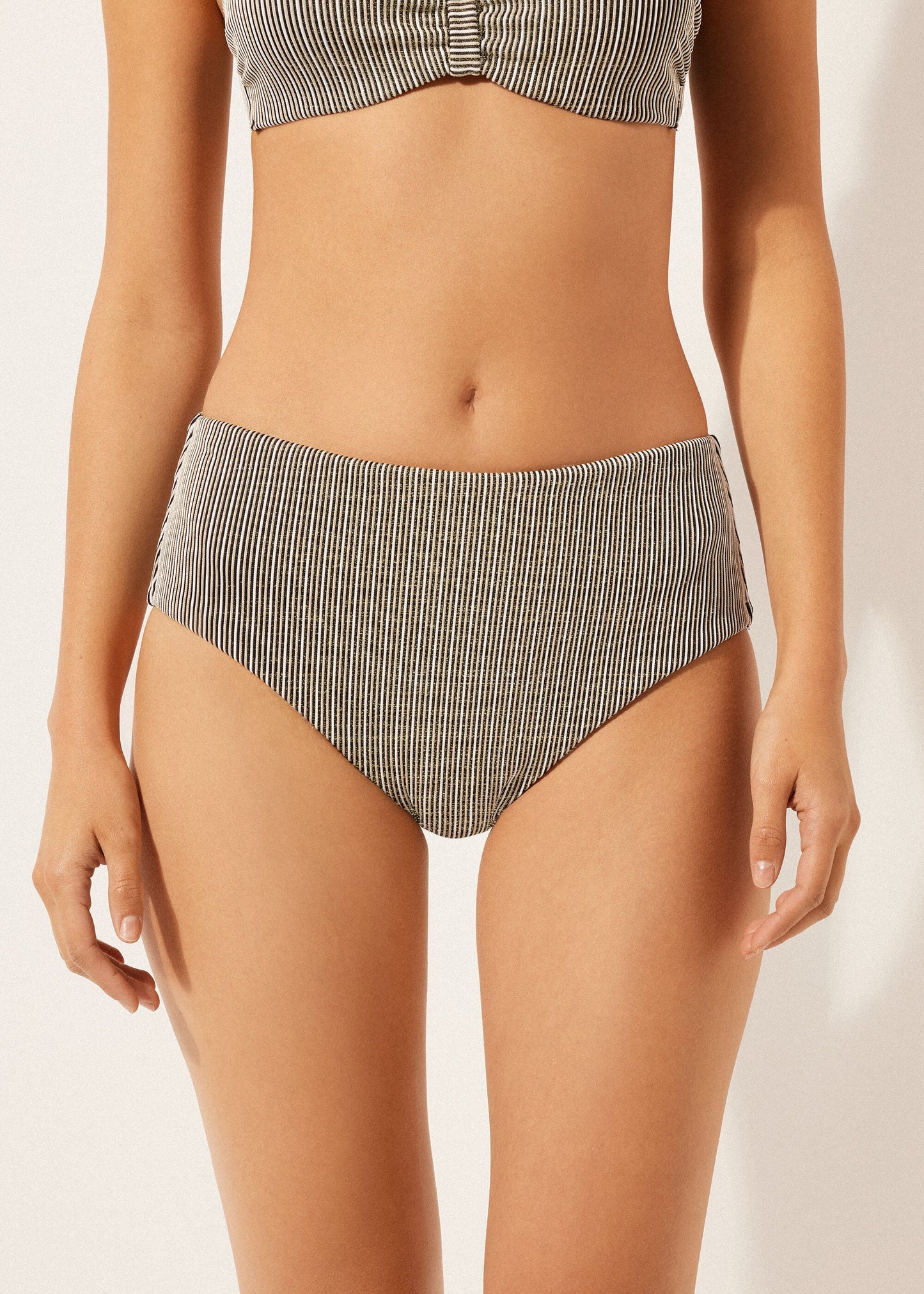 High-Waisted Bikini Bottoms Golden Stripes