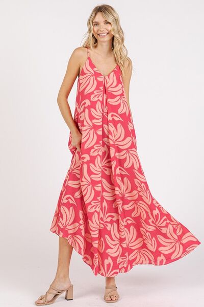 Mittoshop Bedrucktes V-Ausschnitt Maxi-Trägerkleid mit Taschen