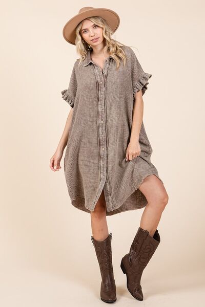 Mittoshop Mineral-Wash-Baumwollgaze-Mini-Hemdkleid