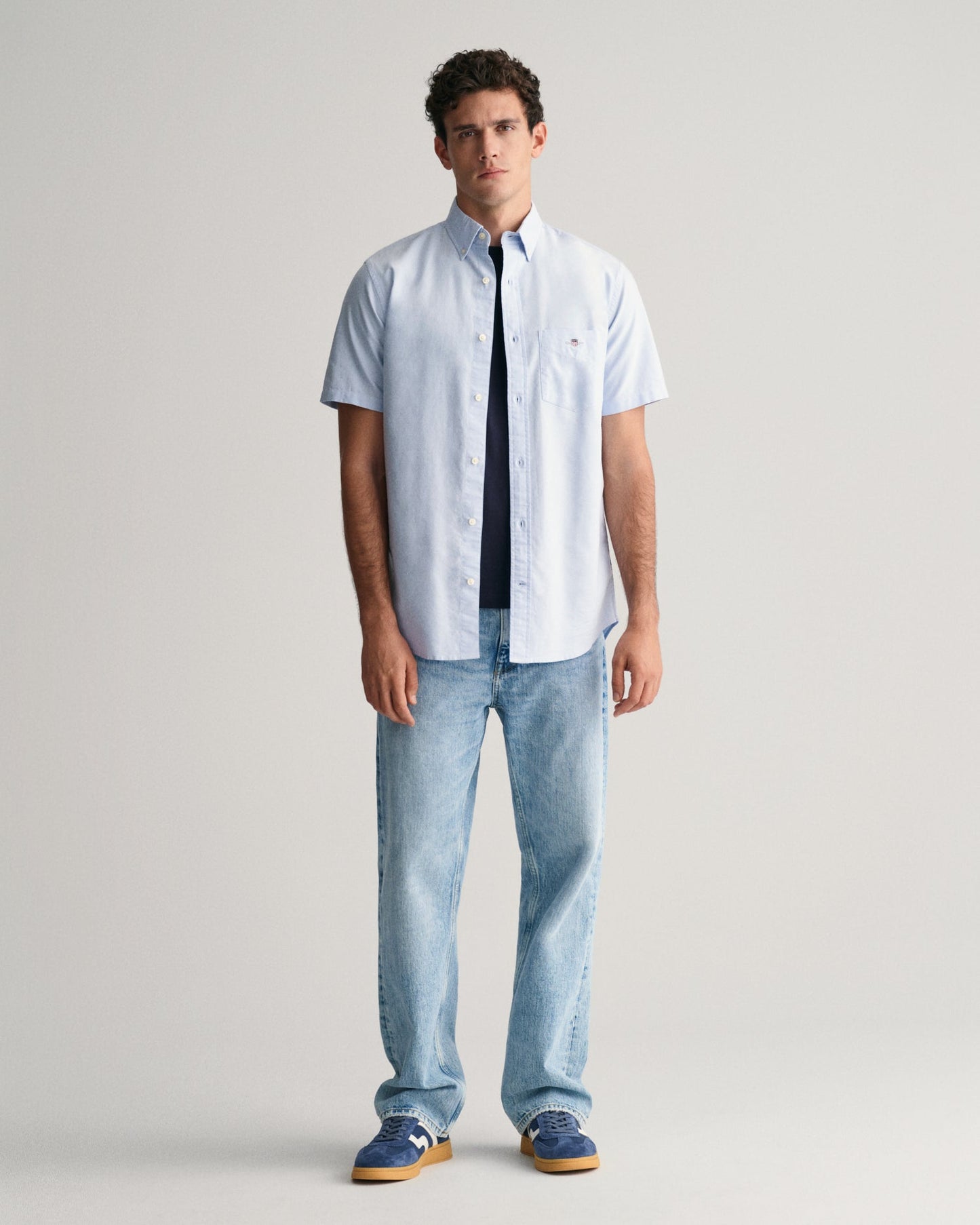 Men's Regular Fit Oxford Short Sleeve Shirt - LIGHT BLUE