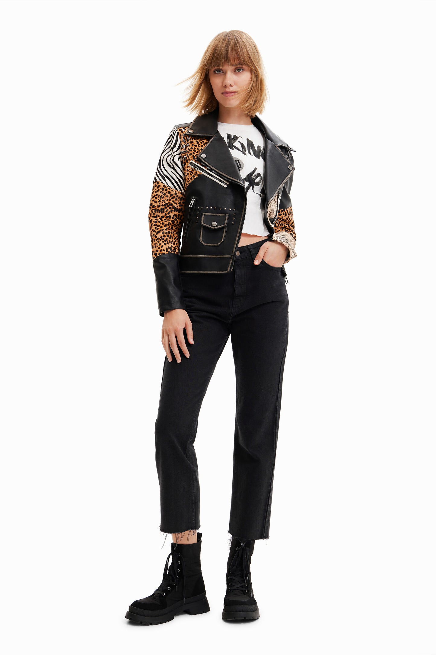 Animal print biker jacket