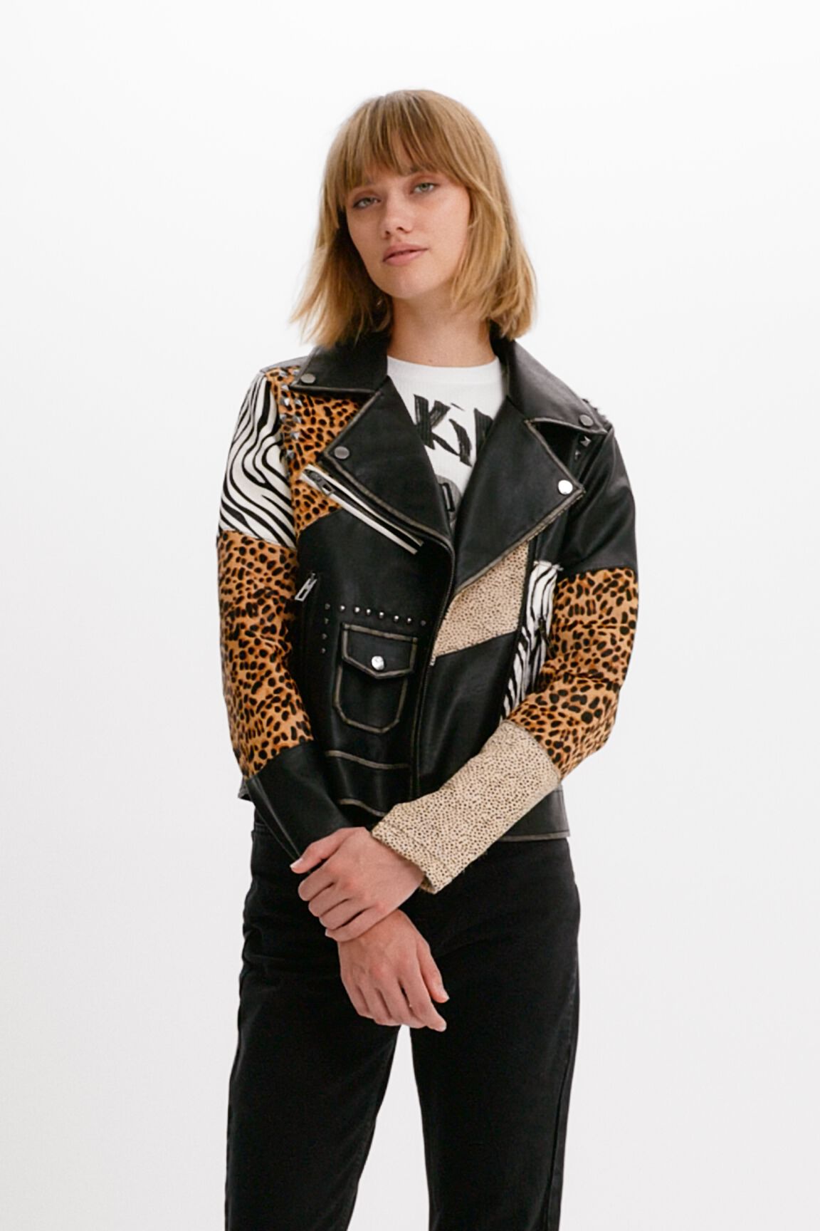 Animal print biker jacket