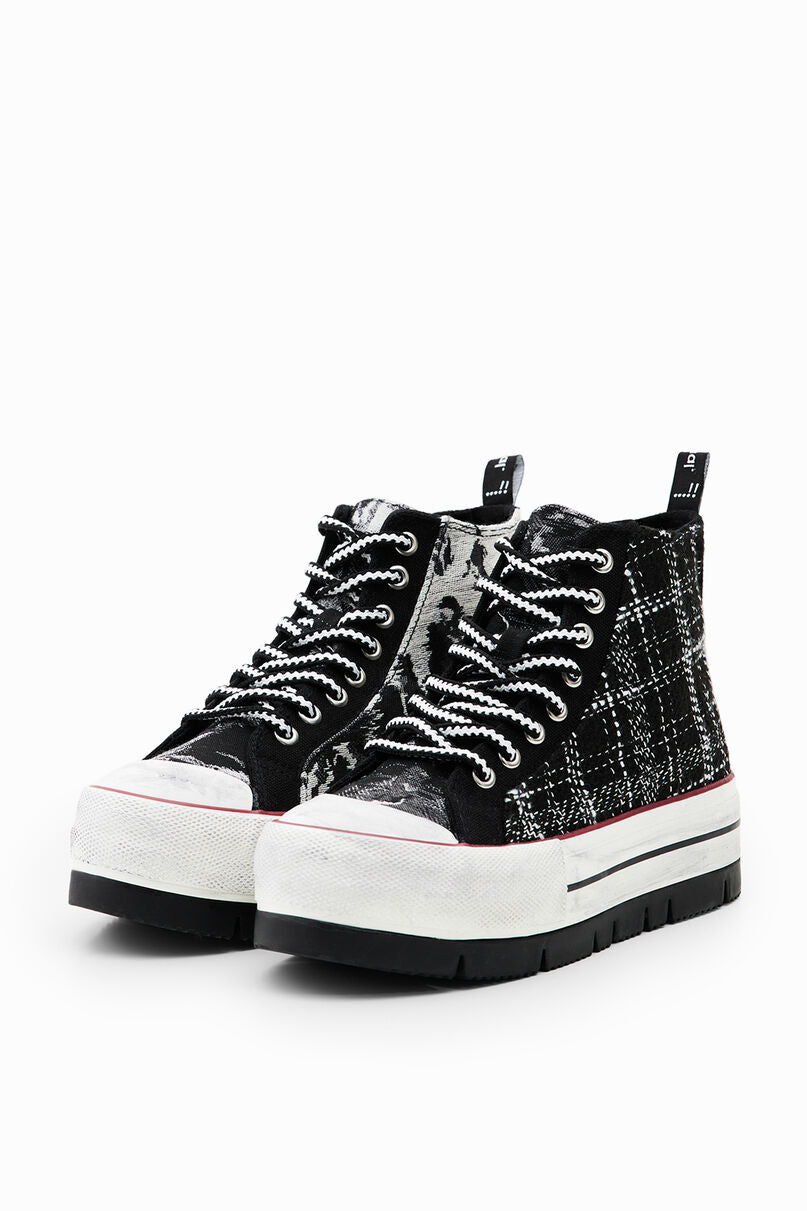 Tartan platform high-top sneakers