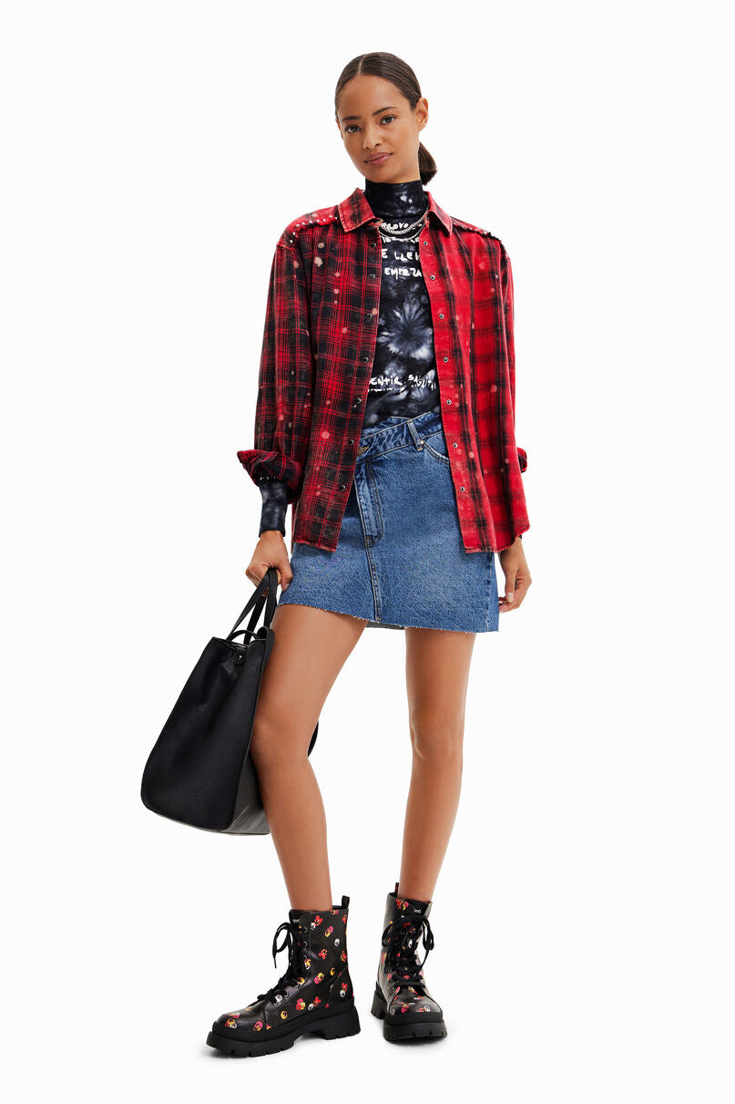 Criss-cross waist denim mini skirt