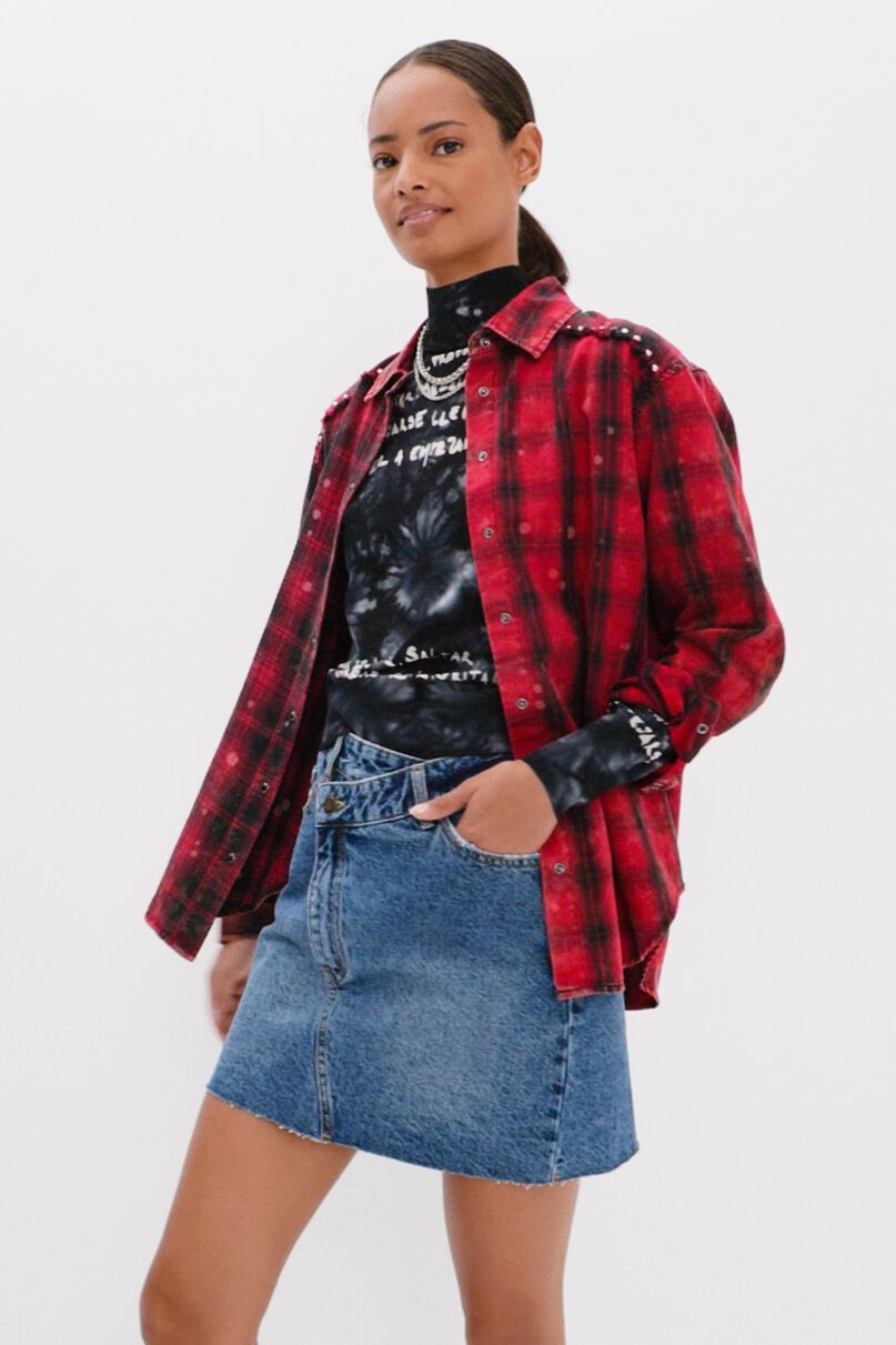 Criss-cross waist denim mini skirt