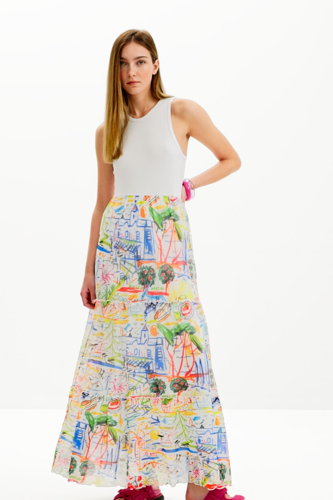 Long combination tulle dress