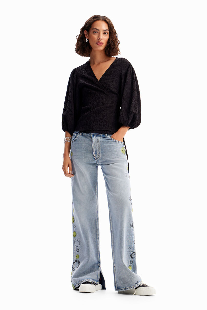 Textured wrap blouse