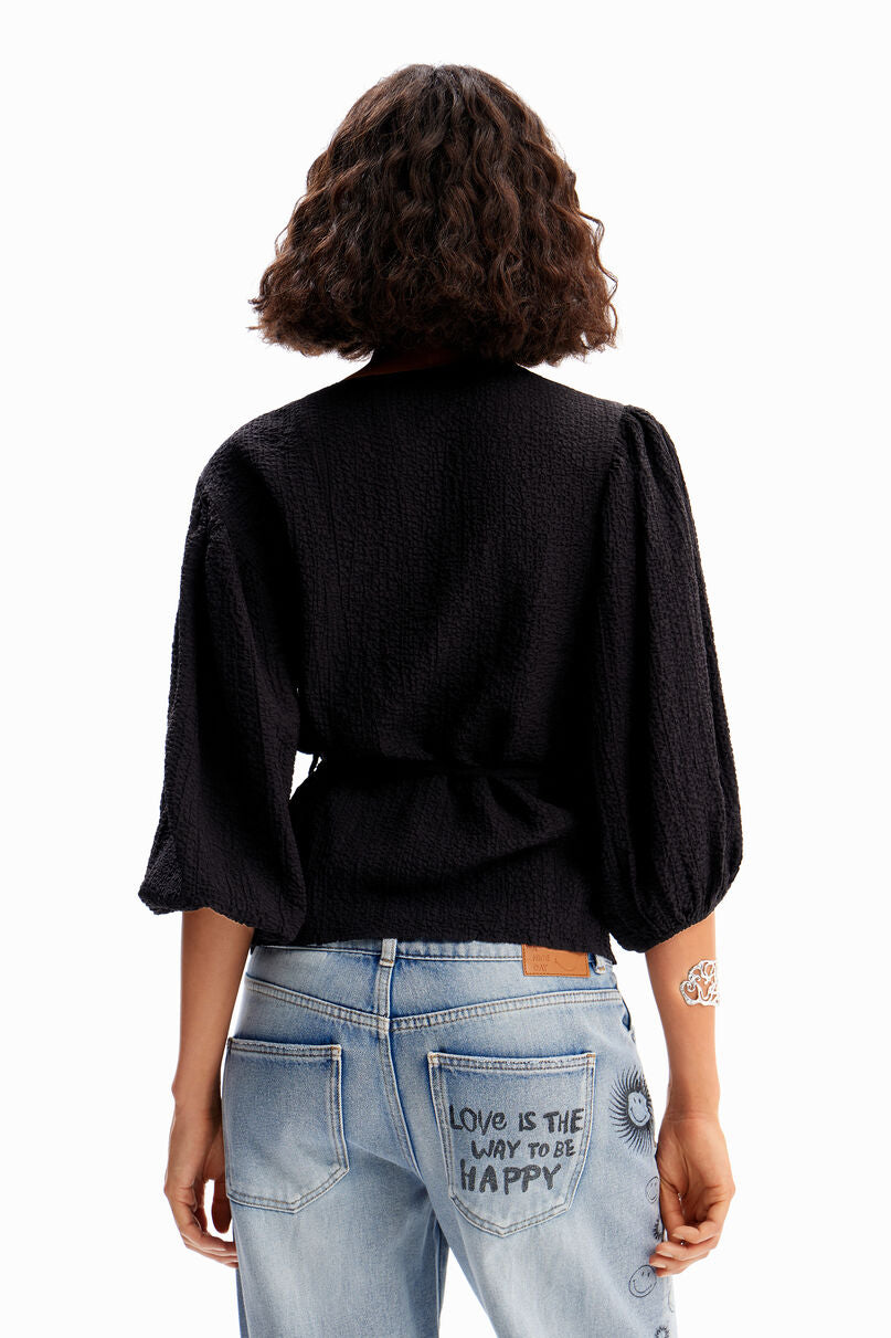 Textured wrap blouse