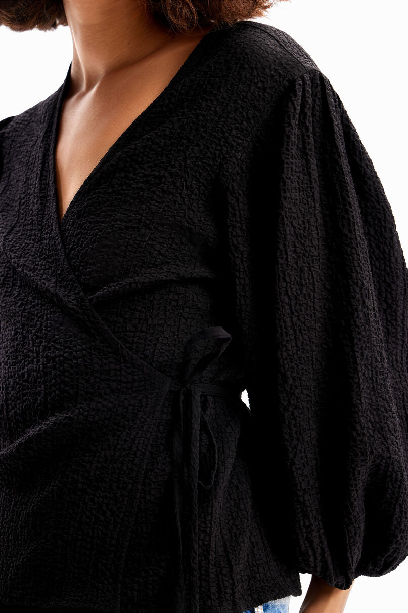 Textured wrap blouse