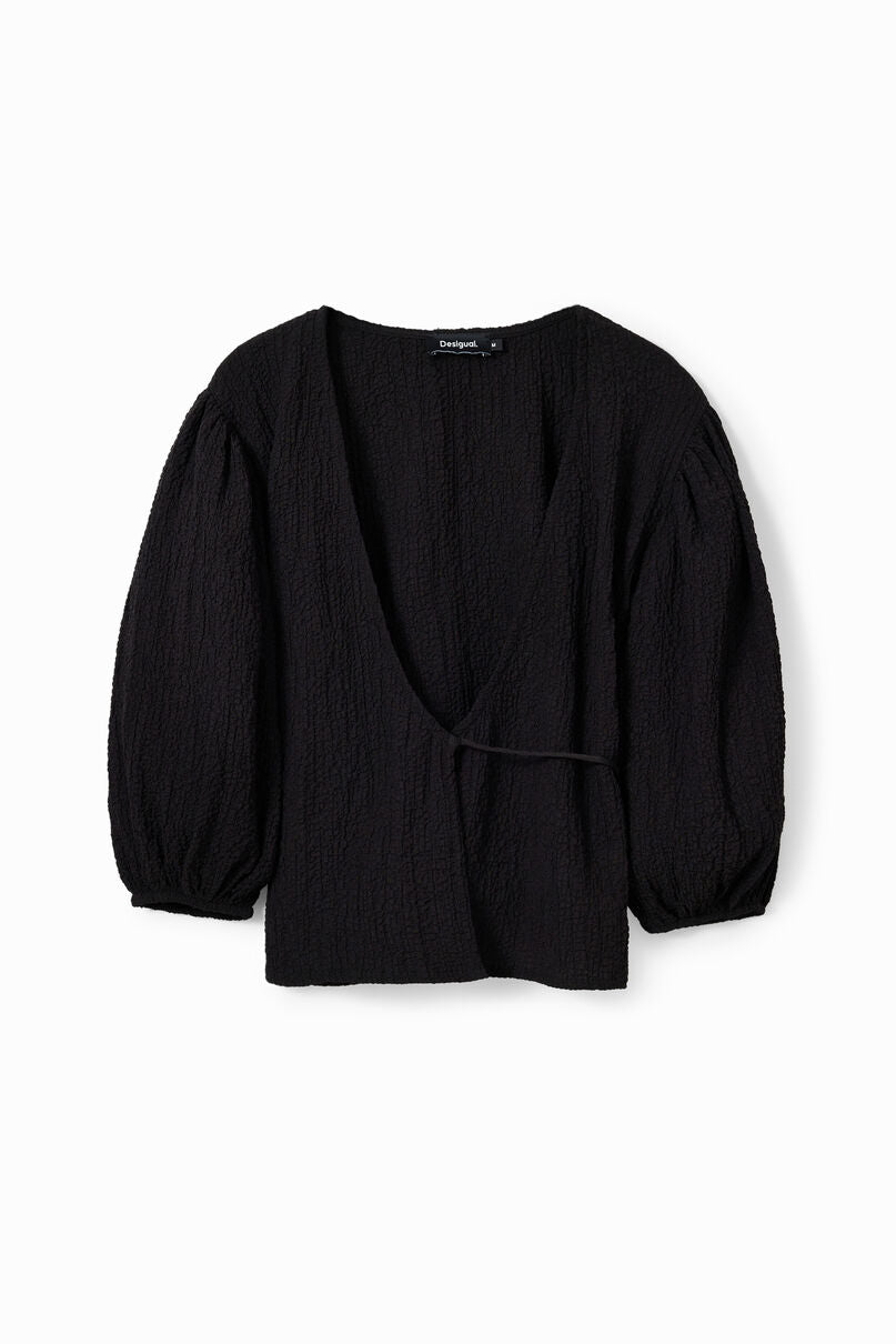 Textured wrap blouse