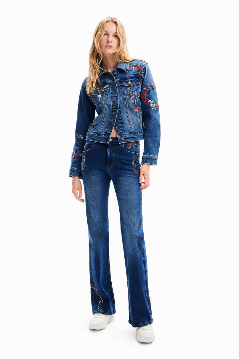 Floral flare jeans