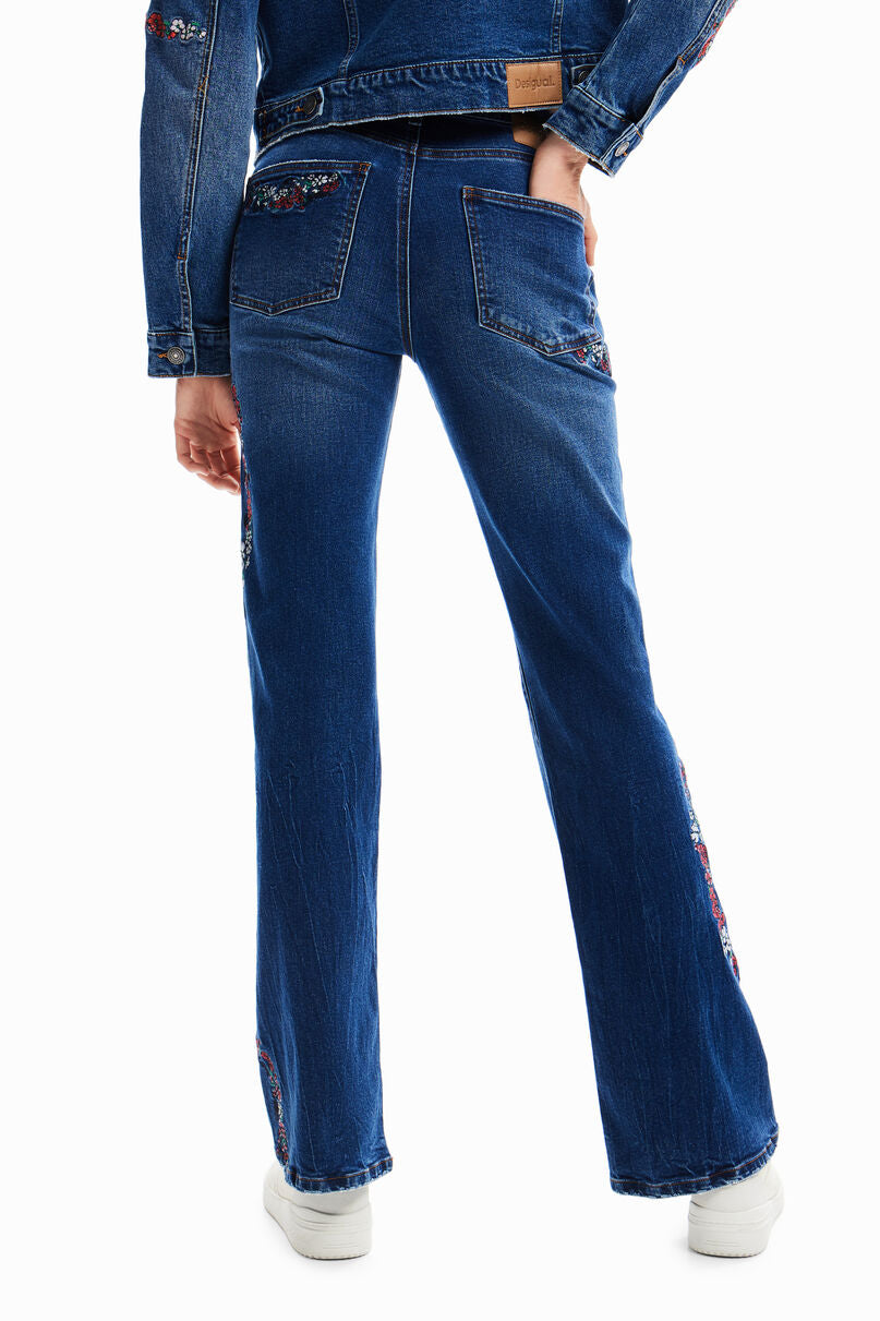 Floral flare jeans