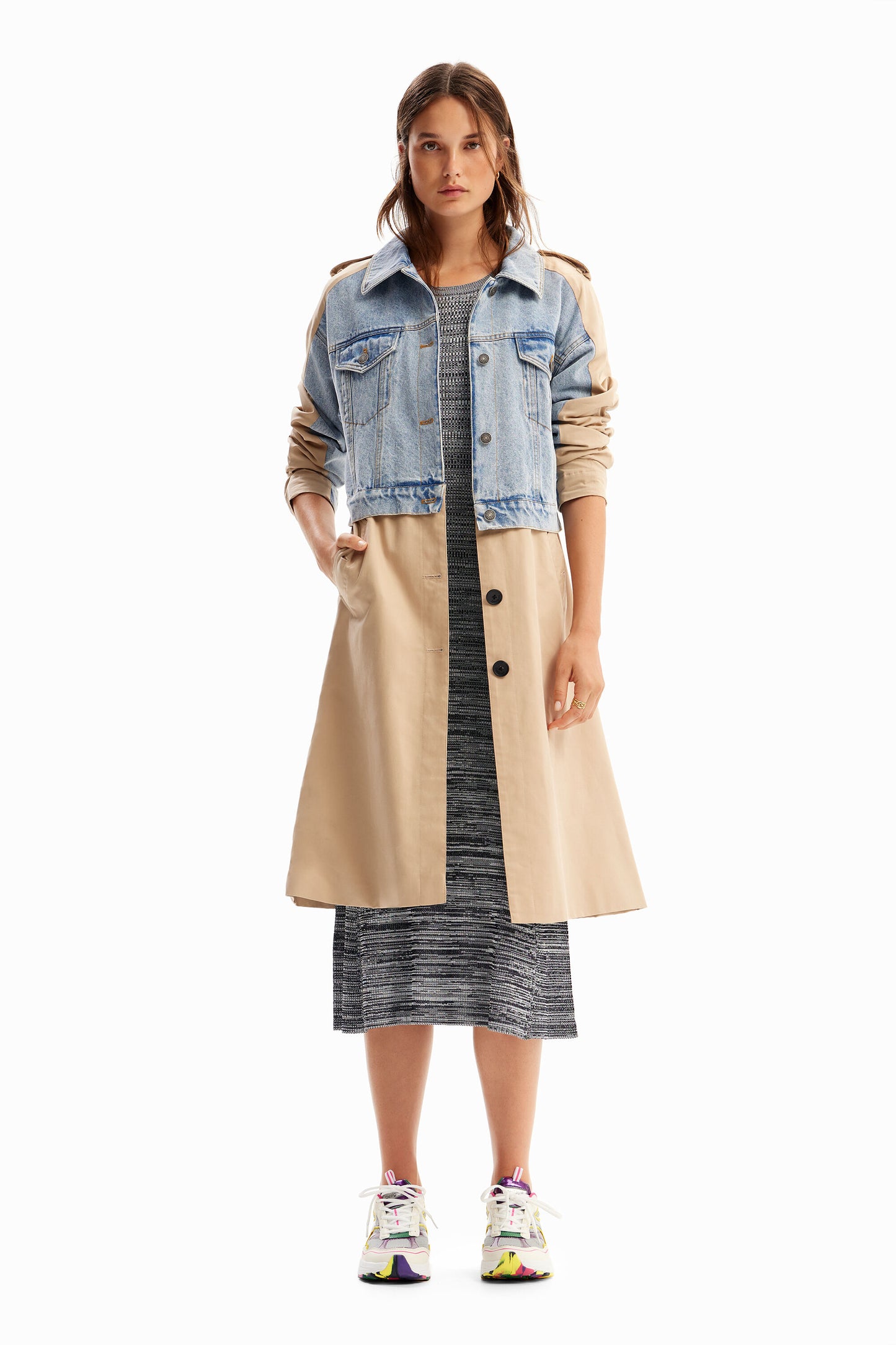 Hybrid denim trench coat