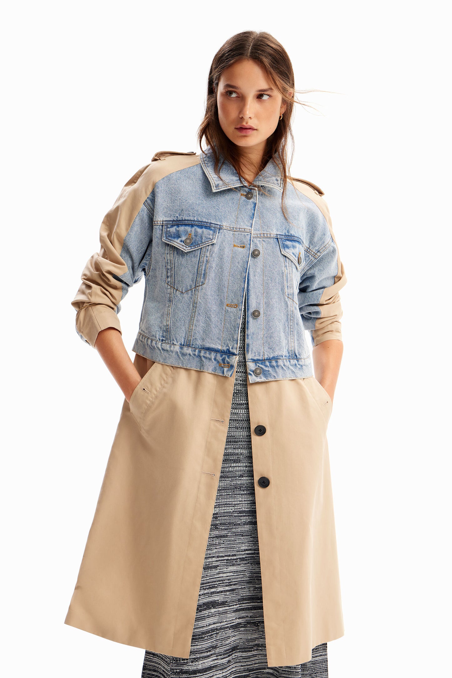 Hybrid denim trench coat