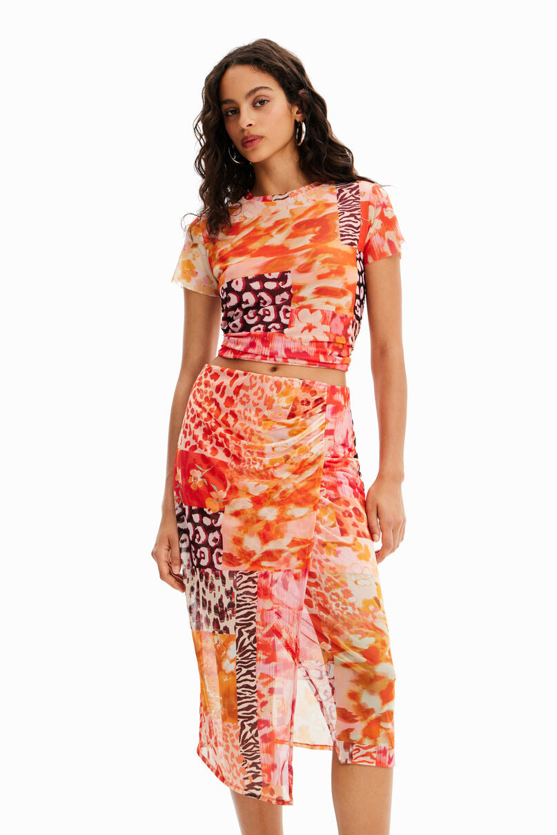 Tulle patchwork midi skirt