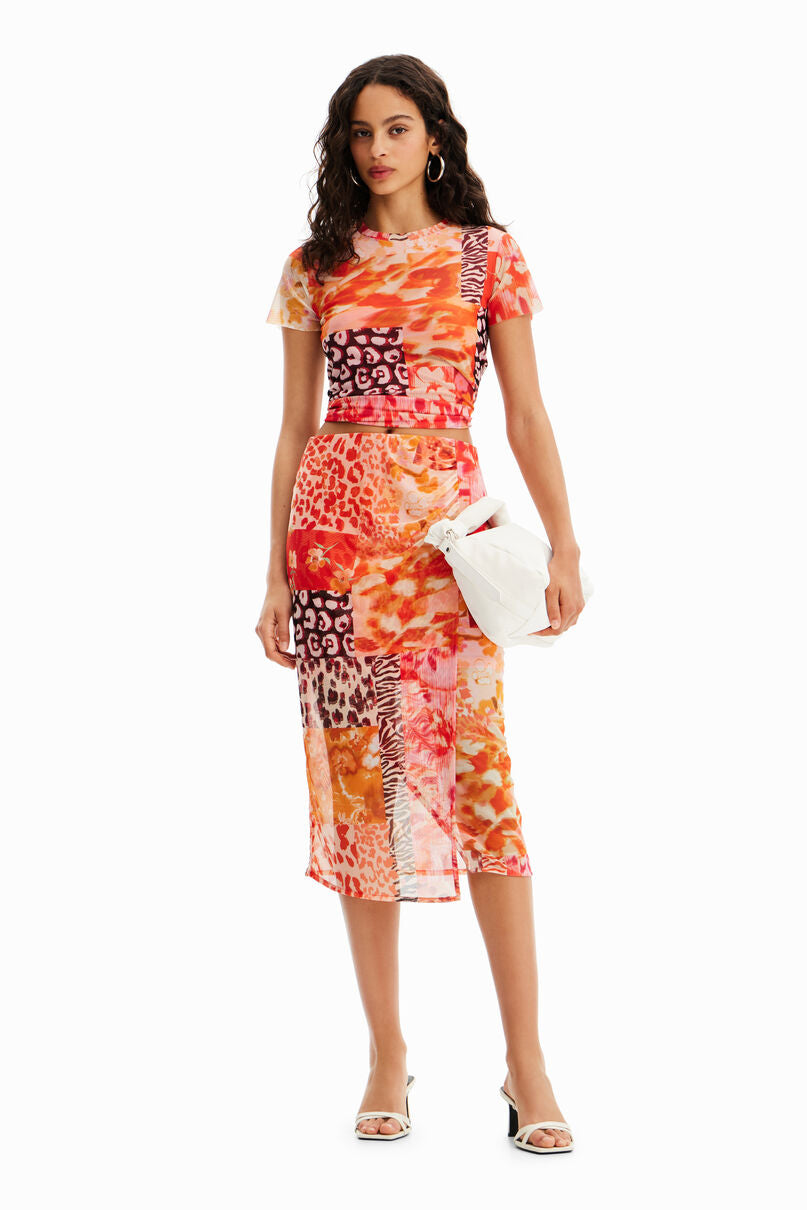 Tulle patchwork midi skirt
