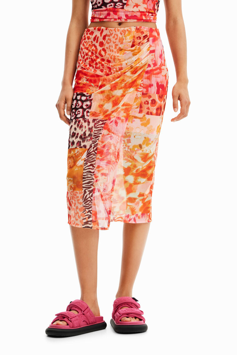 Tulle patchwork midi skirt