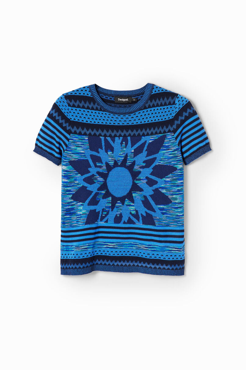 Knit flower T-shirt