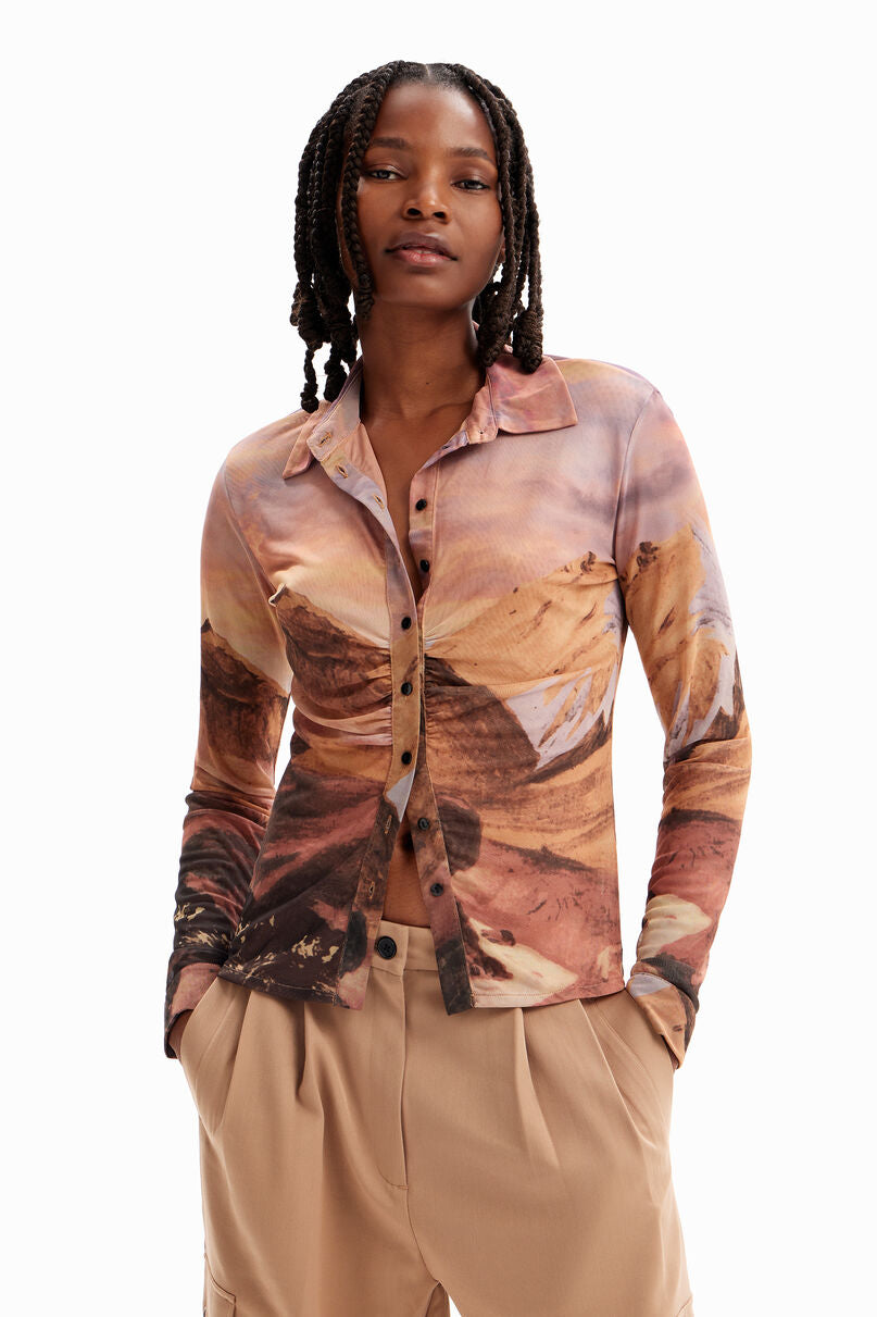 Gathered tulle landscape T-shirt
