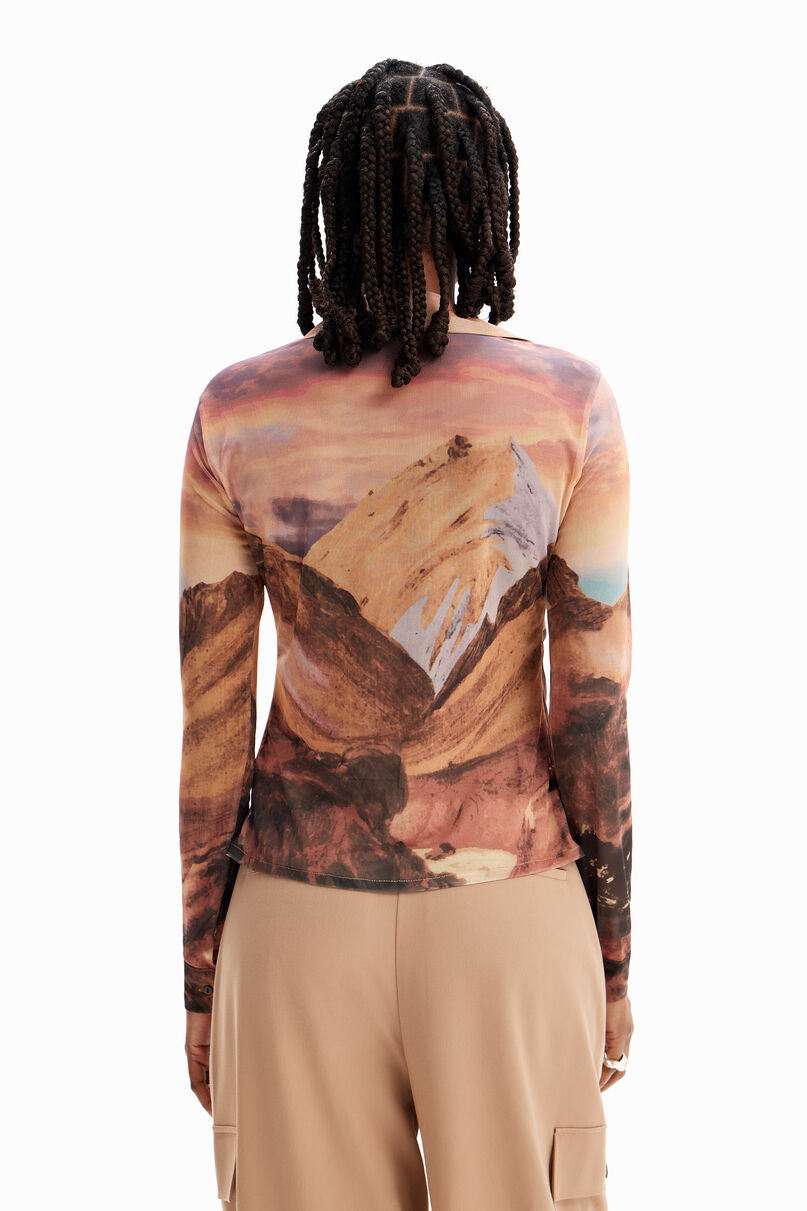 Gathered tulle landscape T-shirt
