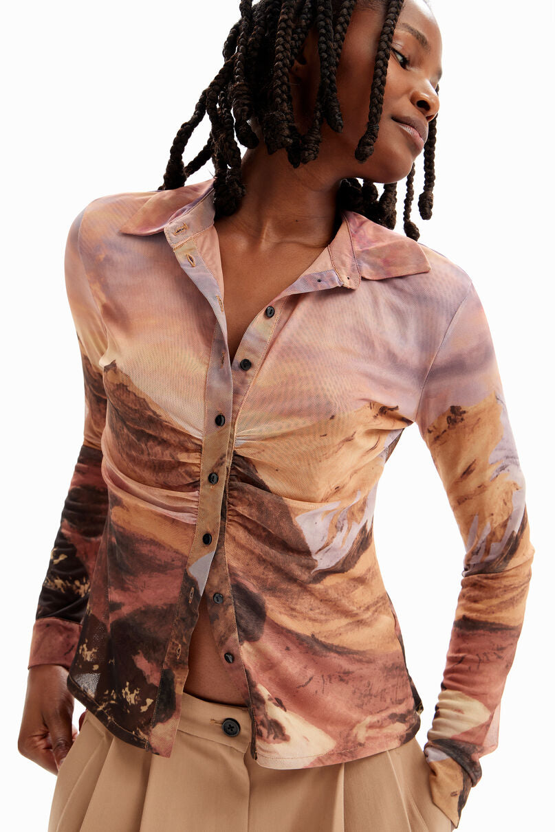 Gathered tulle landscape T-shirt