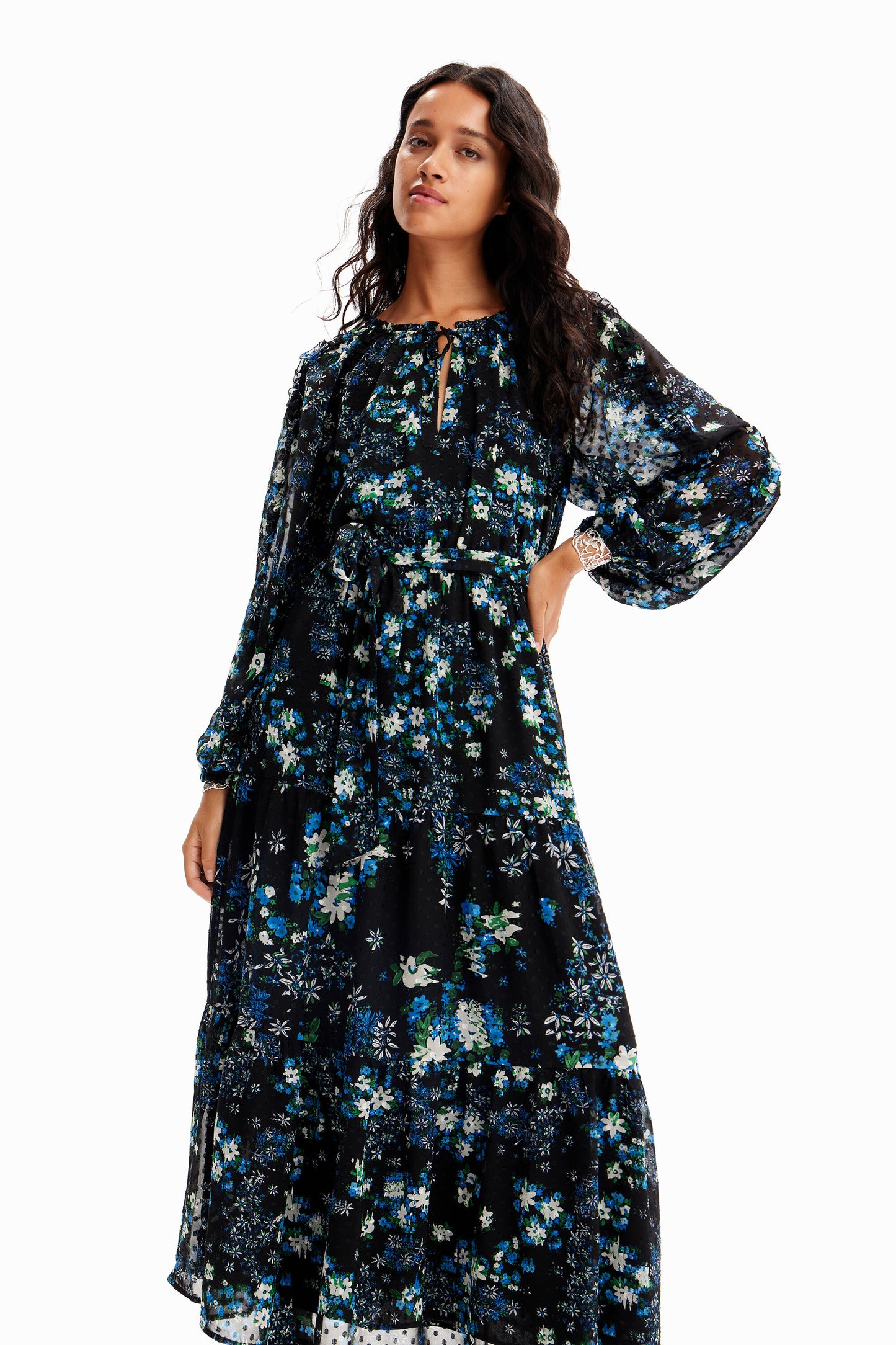 Floral plumetis midi dress