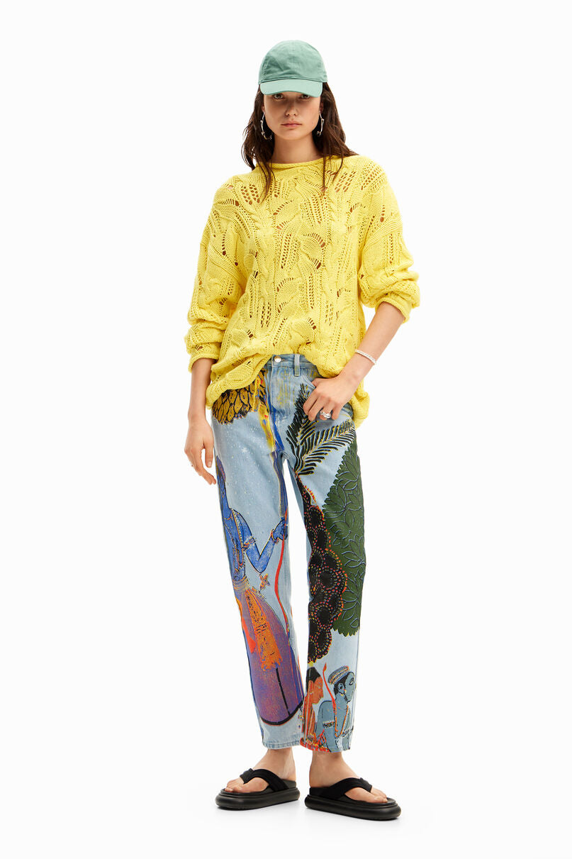 Straight India print jeans