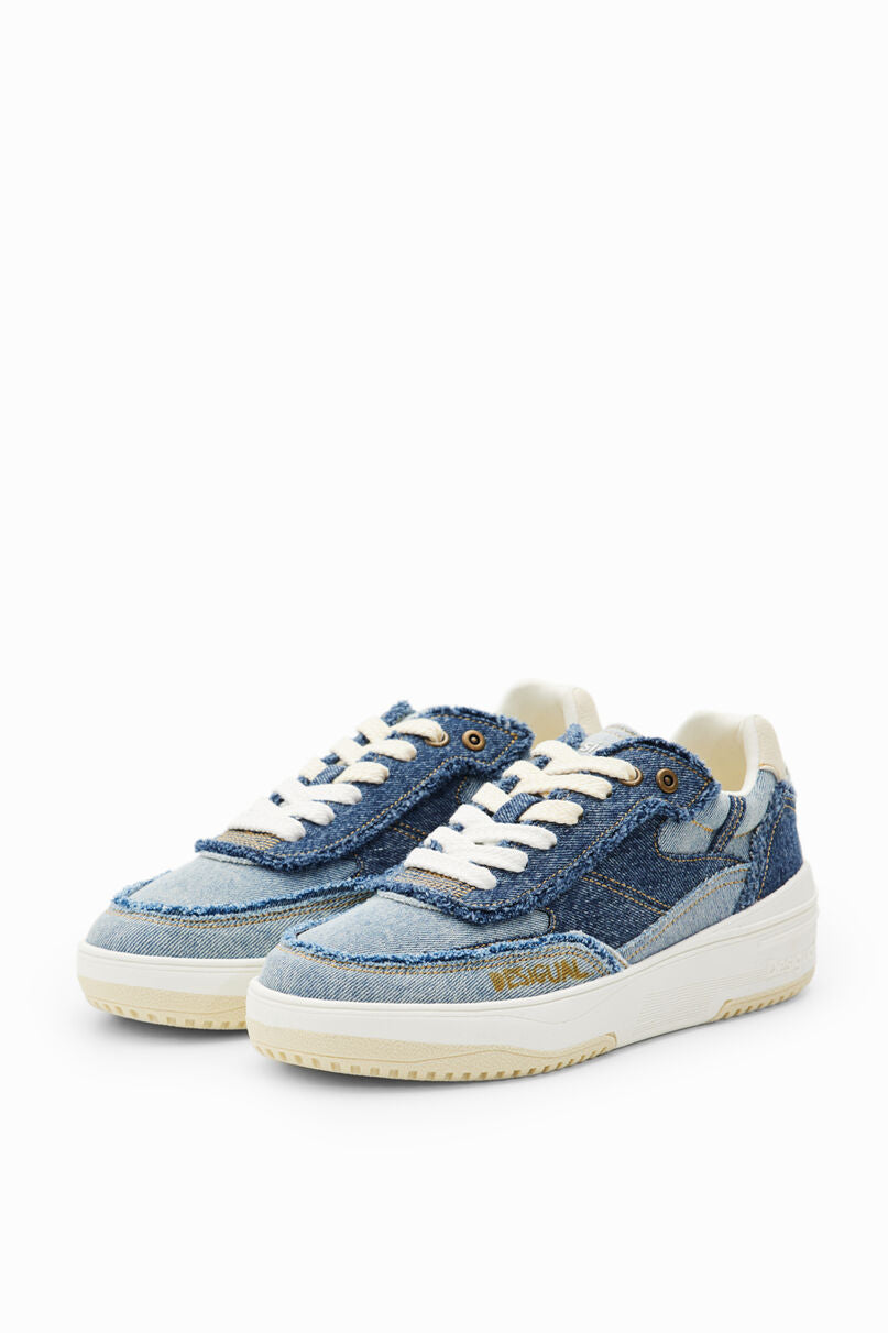 Retro patchwork denim sneakers