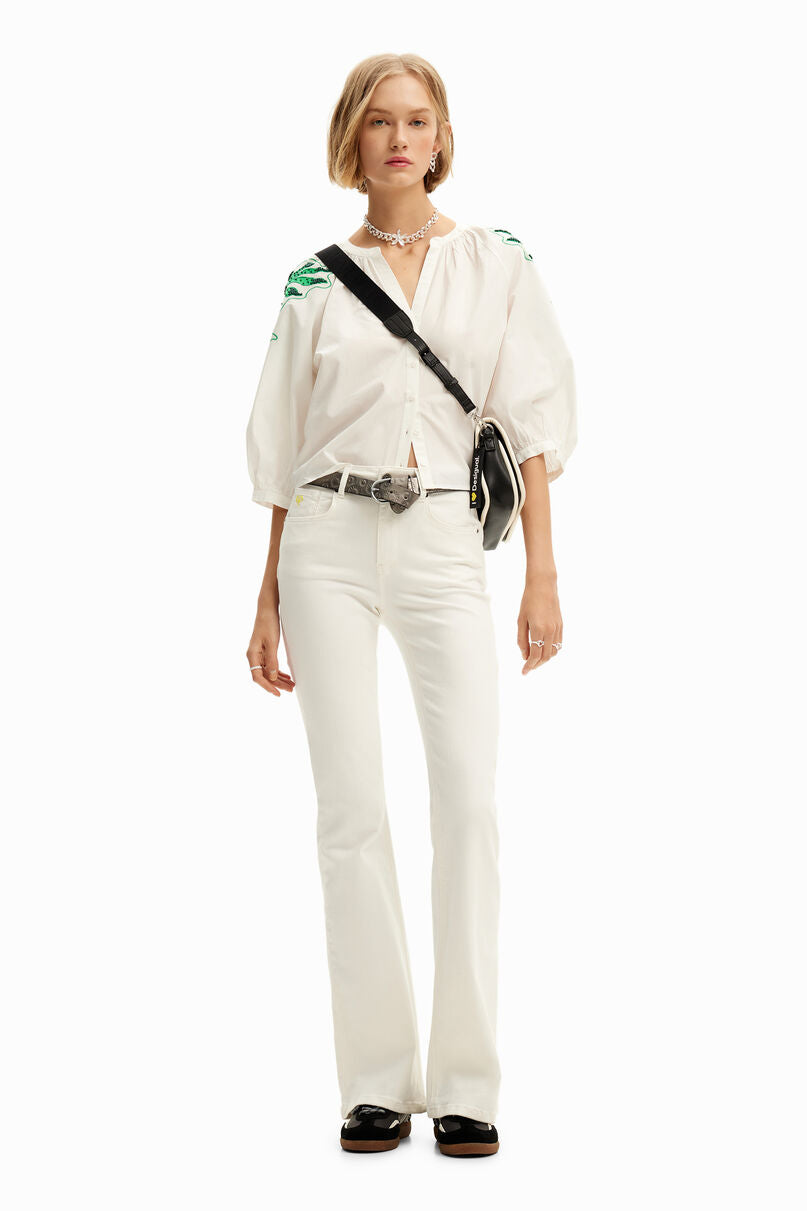V-neck embroidered blouse