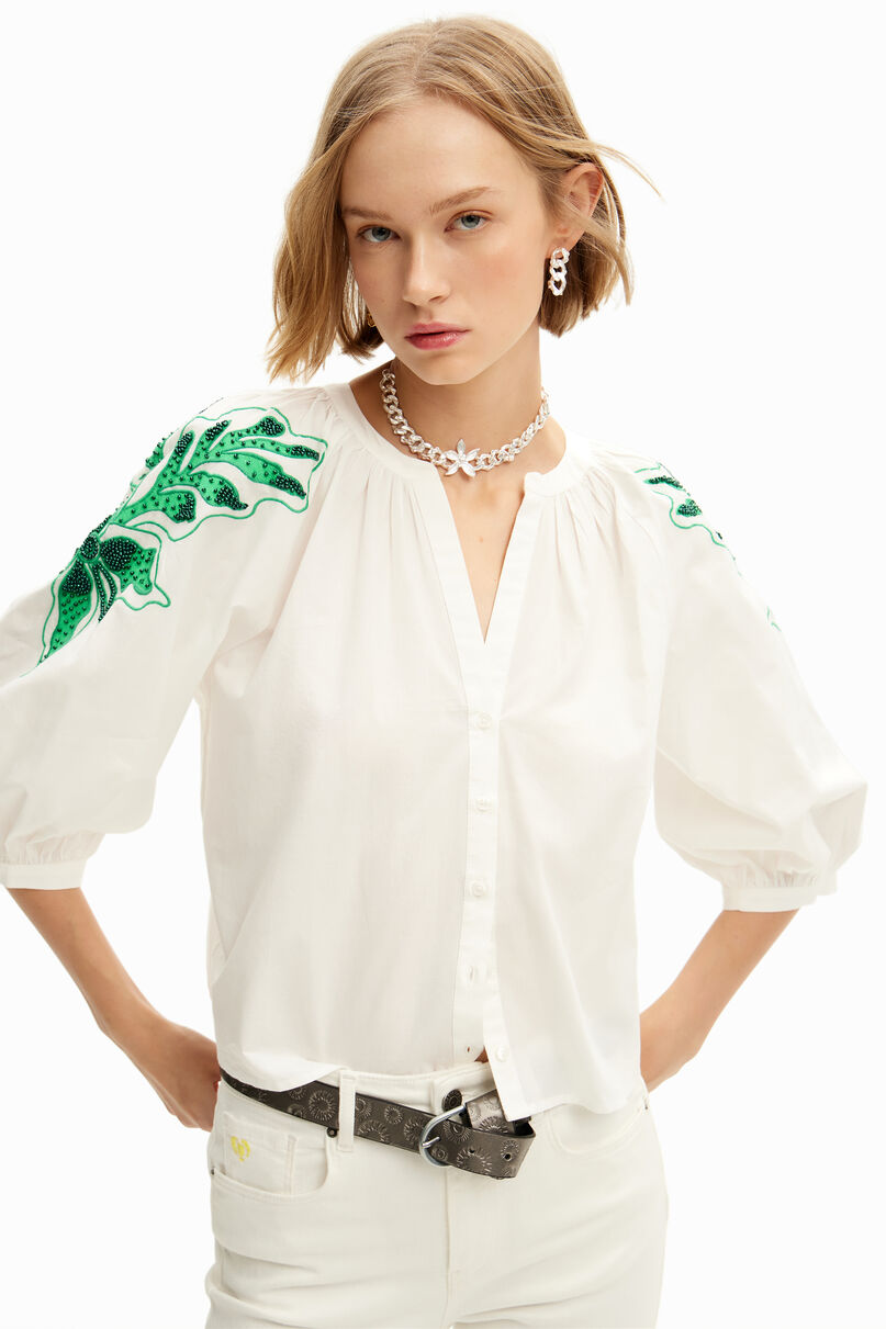 V-neck embroidered blouse