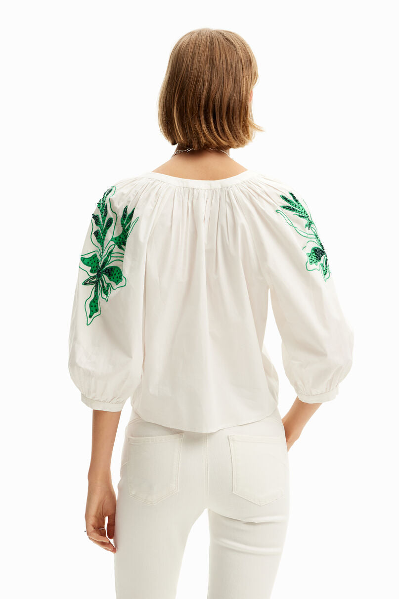 V-neck embroidered blouse