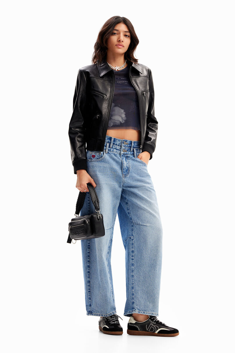 Double-waistband balloon jeans