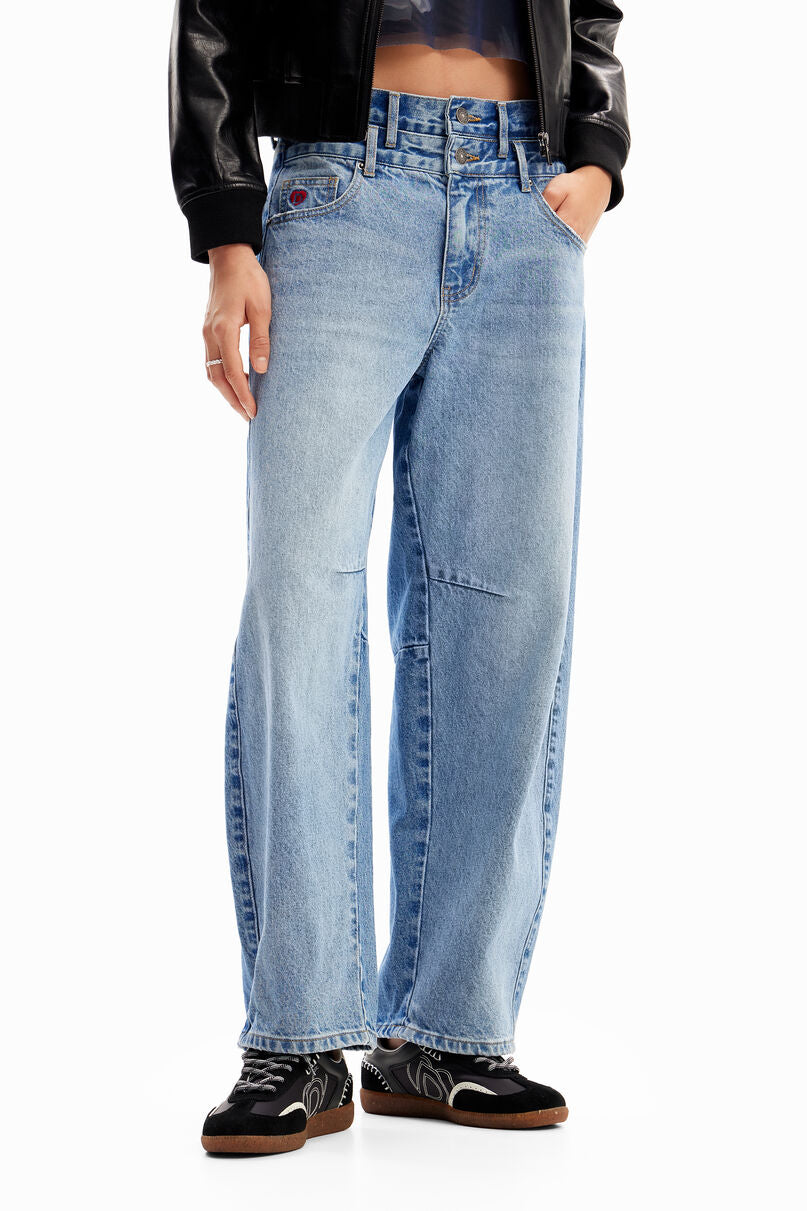 Double-waistband balloon jeans