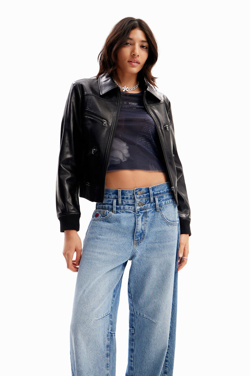 Double-waistband balloon jeans
