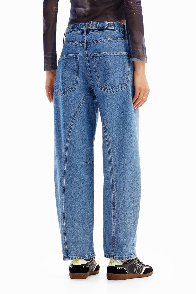 Double-waistband balloon jeans