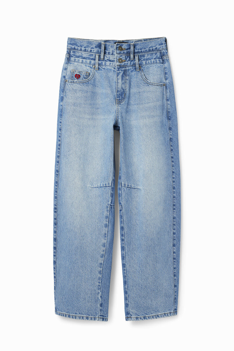 Double-waistband balloon jeans