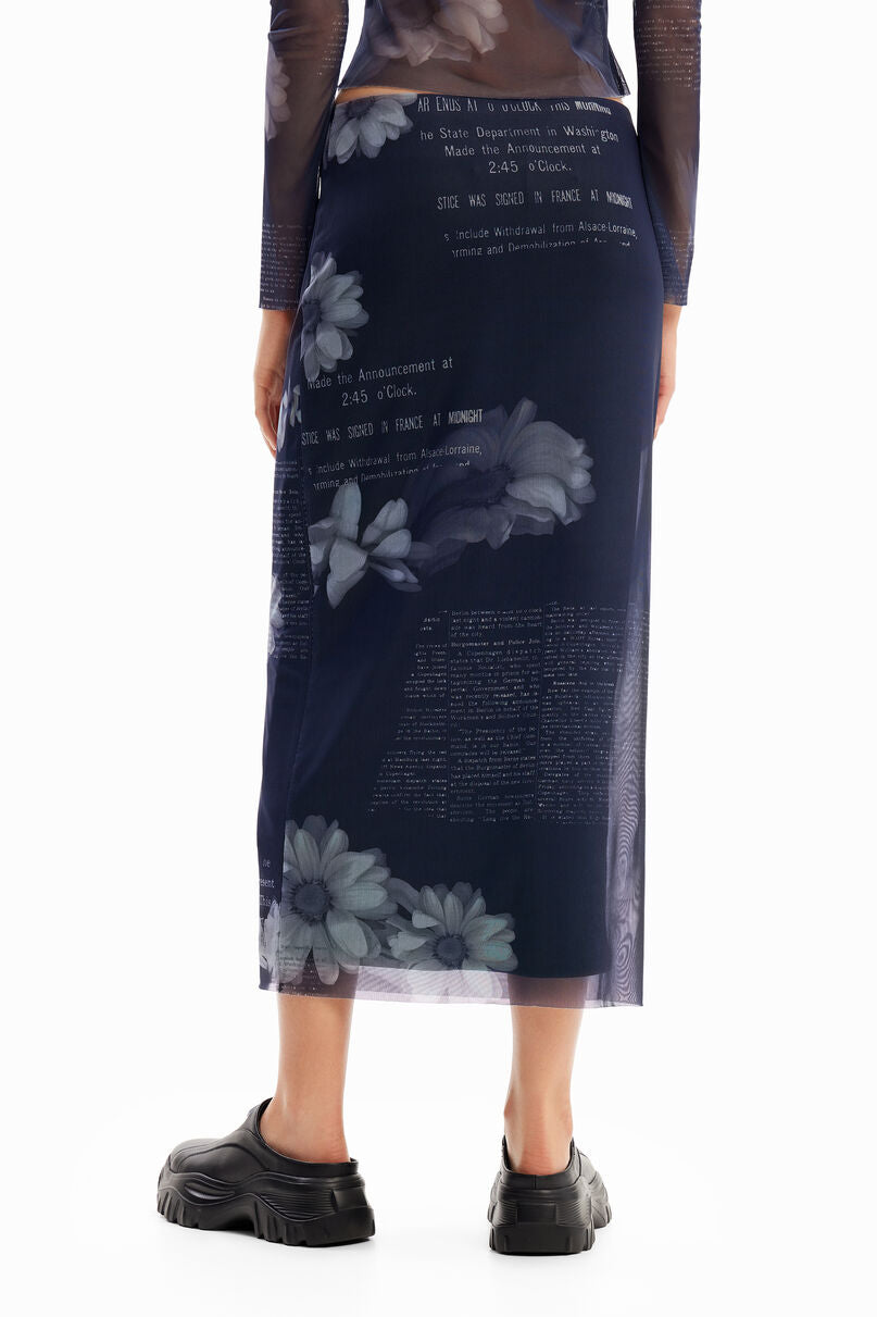 Tulle newspaper midi skirt