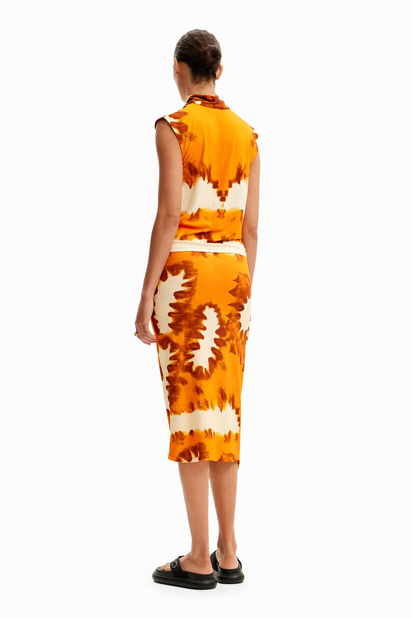 Tie-dye wrap midi skirt