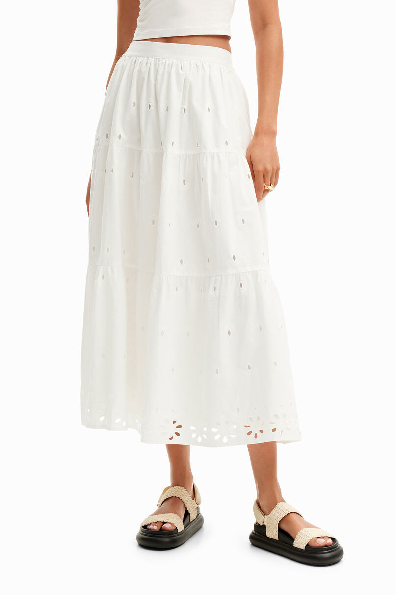 Swiss embroidery midi skirt
