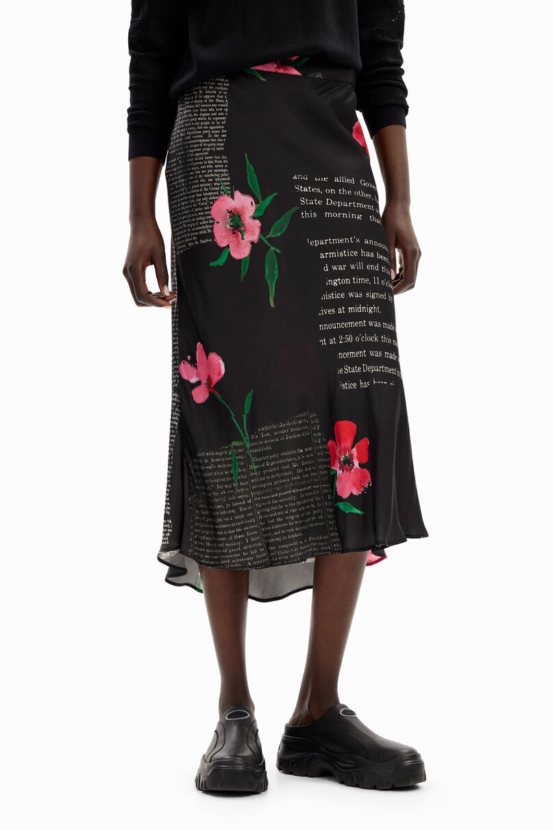 Text slip midi skirt